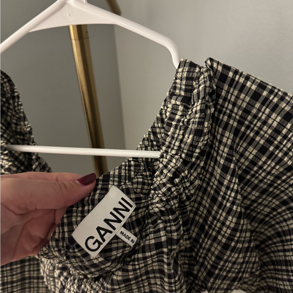 Ganni Ruched Checkered Blouse - Picture 2 of 3